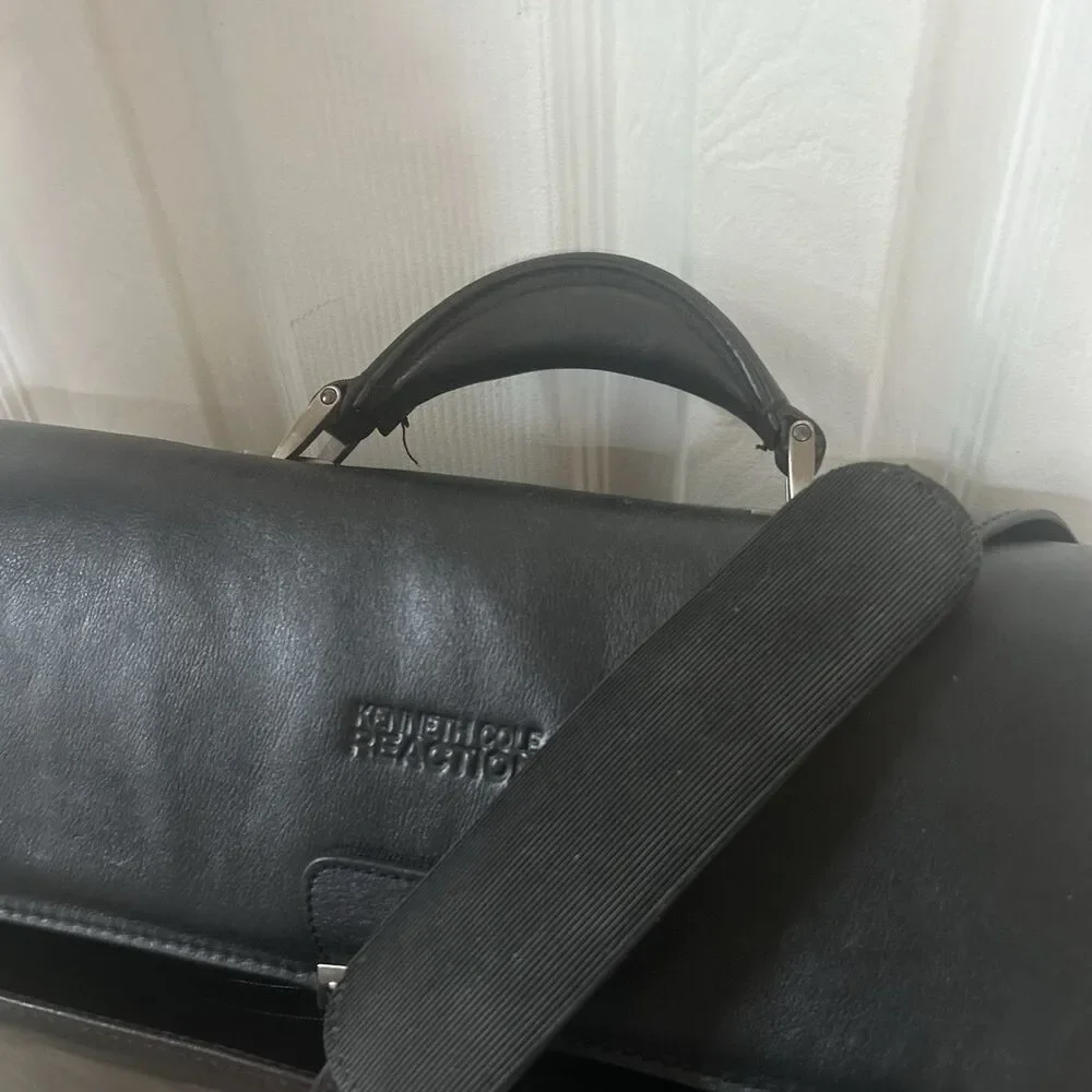 Kenneth Cole Reaction Laptop Briefcase Black Leather Mens Bag
